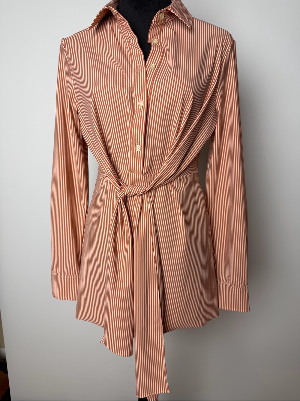 Lysse Peach & White Striped Tie-Waist Mini Dress